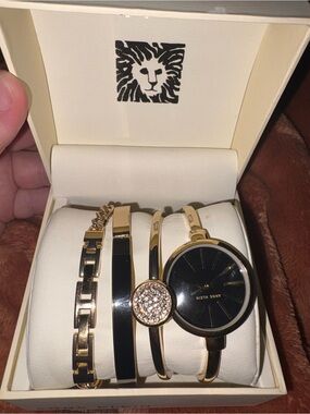Anne Klein Gold and Black Bracelet Watch Set